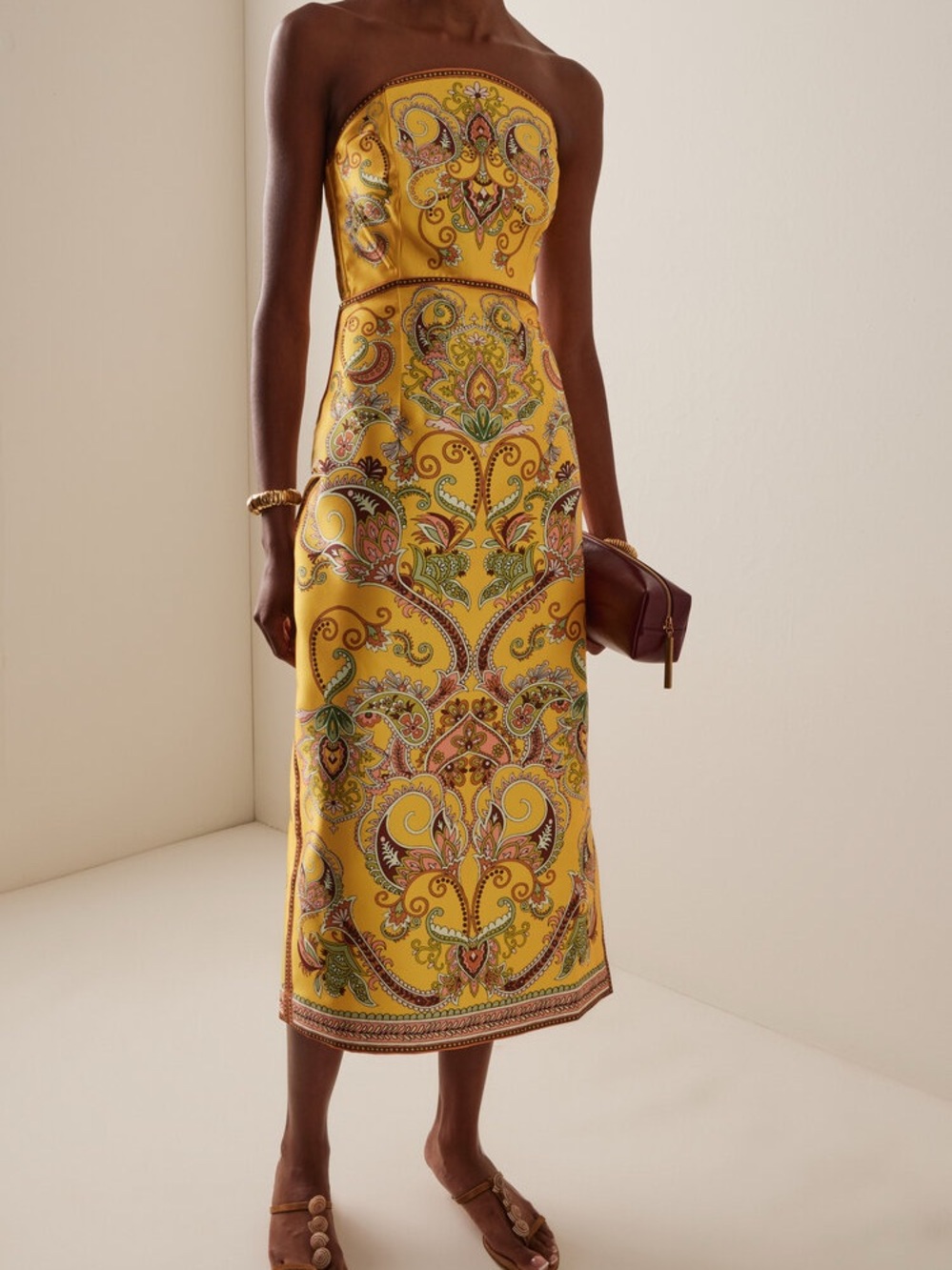 Alemais BNWT Marion Strapless Yellow Paisley Print Midi Dress